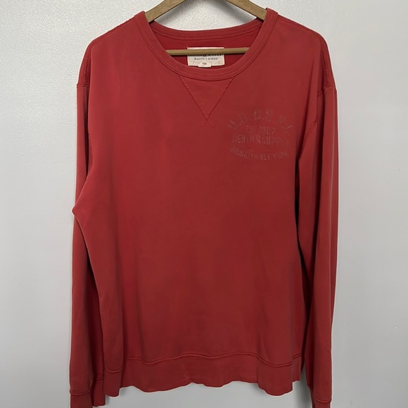 Vintage Denim Supply Ralph Lauren Red Men's Large Crewneck Sweatshirt Y2K - Picture 1 of 4